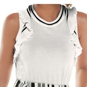 CAbi White Ruffle Trim Top